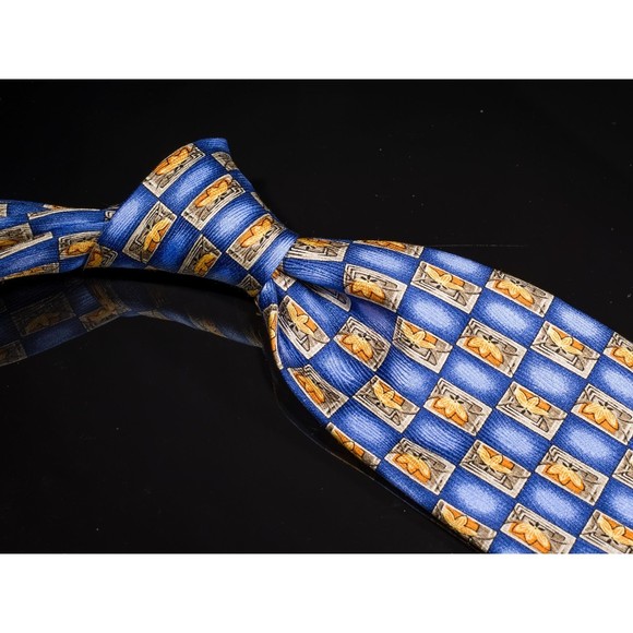 Robert Talbott Best of Class Silk Tie Blue Tan Geometric Men's Designer Necktie - Picture 1 of 5